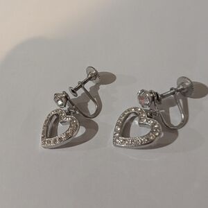 Weiss Silver Heart Crystal Drop Screw-Back Earrings